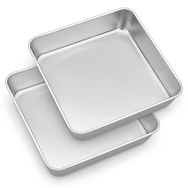 TeamFar 9'' Square Cake Pan Set of 2, Stainless Steel Square Baking Pan for Lasagna Cake Brownie, Healthy & Heavy Duty, Dishwasher Safe & Easy Clean, Deep Wall & Smooth Edge