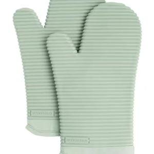 Ribbed Soft Silicone Pistachio Green Oven Mitt Set (2-Pack)