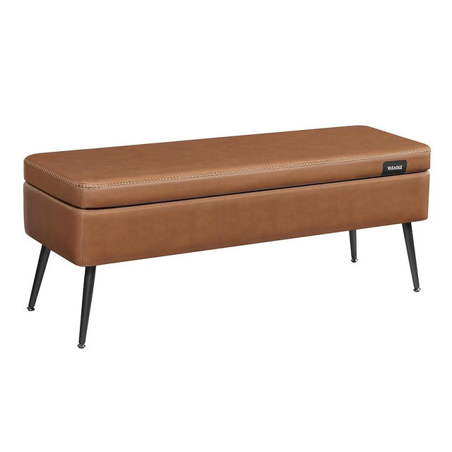 VASAGLE EKHO Collection - Storage Ottoman Bench, Entryway Bedroom Bench, 15 Gallons, Synthetic Leather with Stitching, Mid-Century Modern, Safety Hinges, Loads 660 lb, Caramel Brown ULOM074K01