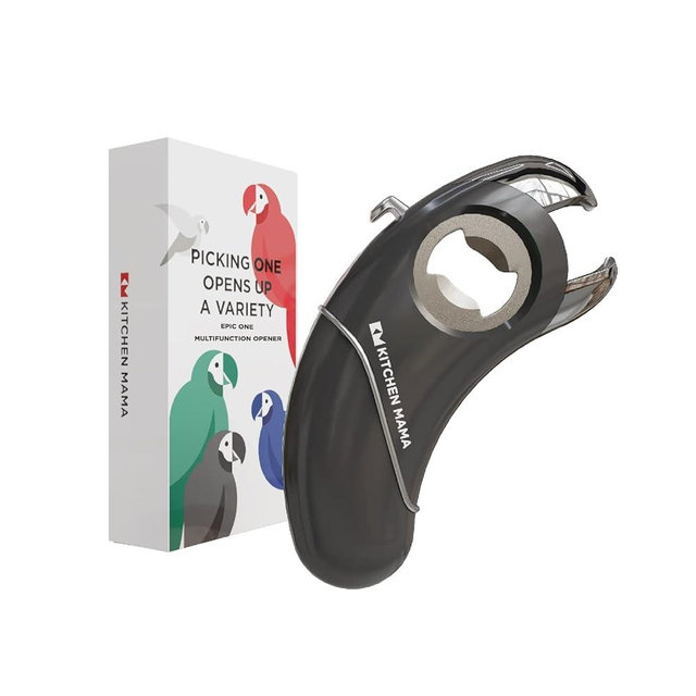 Kitchen Mama Epic One Multifunction Opener: A Pick Ergonomic Opener- Magnetic Bottle Opener, Beer & Soda Can Opener, Pull Tab Opener, Jar Opener for Weak Hands and Arthritis, Funny Gift (Metal Gray)
