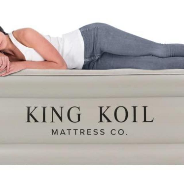 King Koil Luxury Queen Air Mattress with Built-in Pump for Home, Camping & Guests - Queen Size Inflatable Airbed Luxury Double High Adjustable Blow Up Mattress, Durable Portable Waterproof