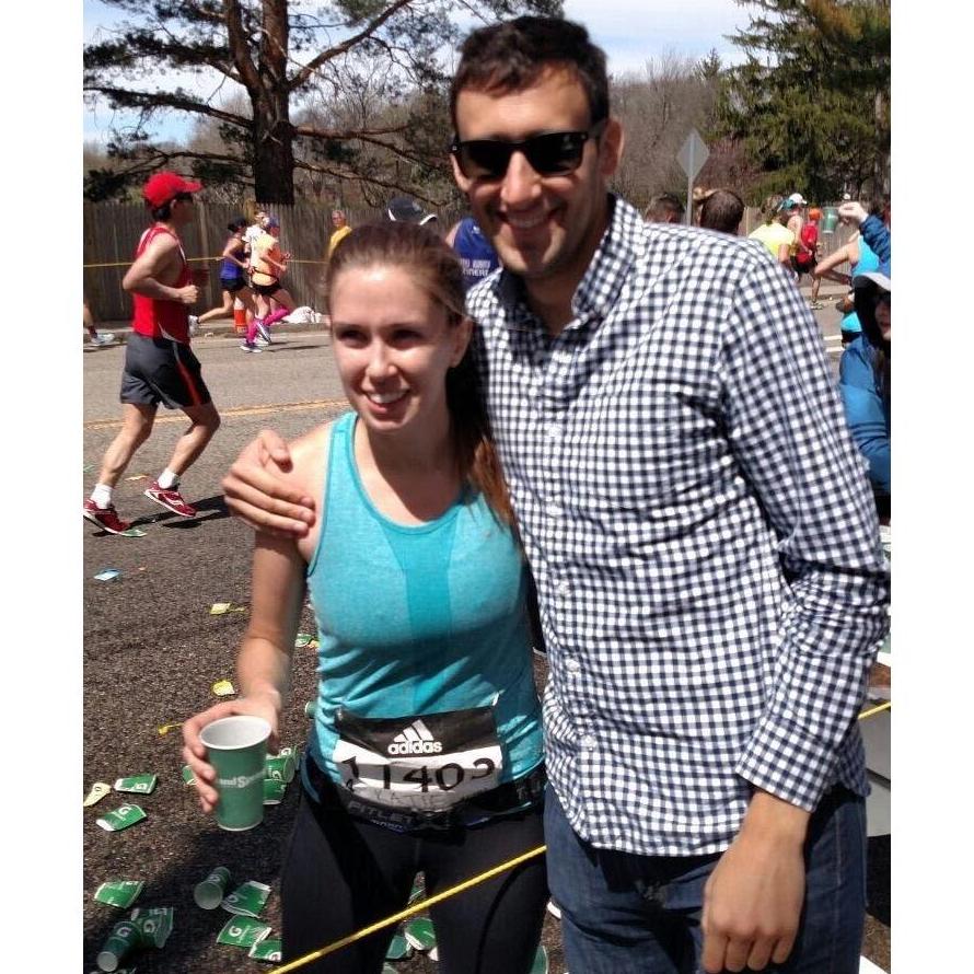 Brian telling Katie there are lots more hills to run in the Boston Marathon