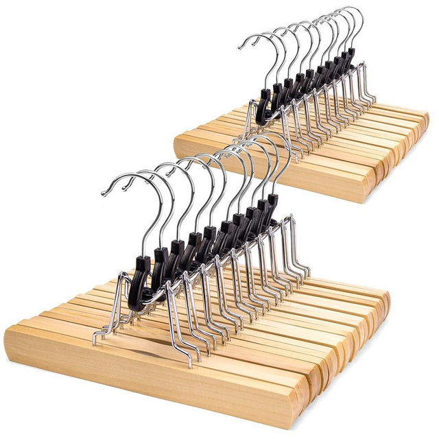 Nature Smile Wooden Pants Skirt Hangers, Smooth Finish Solid Wood Non Slip Jeans Slack Clamp Hangers Hair Extension Hangers(20Pcs Natural)…