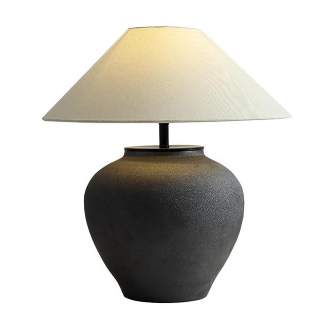 Farmhouse Table Lamps Black 18.8" Tall Ceramic Table Lamp Rustic Southwestern Clay Pot Ceramic Lampshade with Fabric Shade Bedside Nightstand for Living Room Bedroom House Office Entryway (Black)