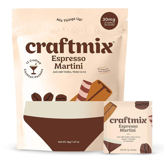 Craftmix Espresso Martini Mix, Makes 12 Drinks, Skinny Cocktail & Mocktail Drink Mixers - Instant Coffee Packets - Real Coffee Martini Mix - Vegan Low-Carb, Low-Sugar, Non-GMO, Dairy Free, Gluten Free