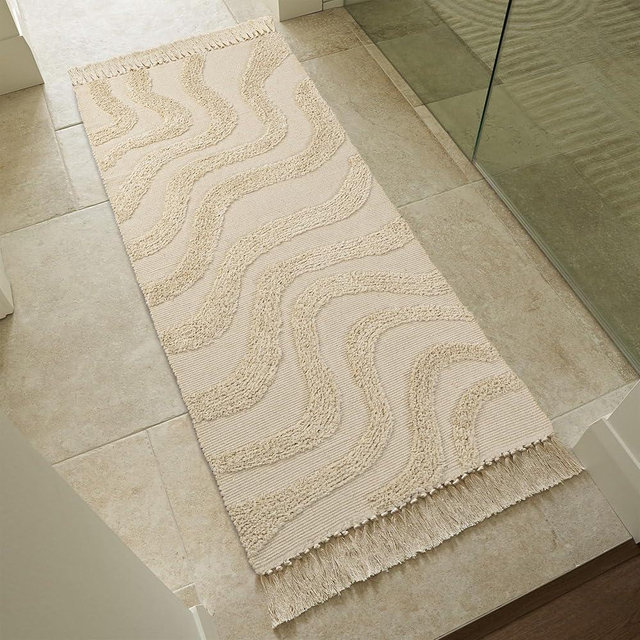 Beautiful Boho Rug with Tassels for Your Bathroom - Soft 2 x 4,3 ft. Cotton Rug Fits Perfectly Into Your Bedroom - Washable, Non-Slip Bedside Mat Ideal to Enhance Any Modern Home Decor, 24 x 52inch