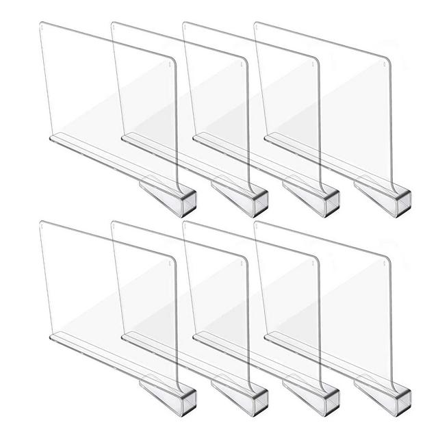 Hmdivor Clear Acrylic Shelf Dividers, Closets Shelf and Closet Separator for for Organization in Bedroom, Kitchen and Office Shelves (8 Pack)