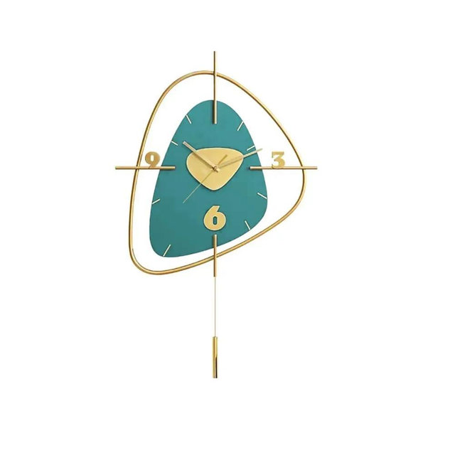 homary Modern Wall Clock with Metal Pendulum Mute Creative Scandinavian Large Clocks for Living Room Decor in Dark Green & Gold