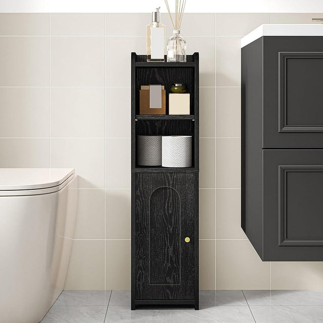 Hzuaneri Bathroom Storage Cabinet, Corner Floor Cabinet with Doors and Adjustable Shelf, Narrow Toilet Paper Cabinets, Bathroom Organizer for Small Spaces, Black, BC19704X