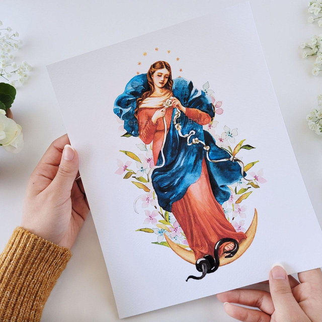 Our Lady Undoer of Knots Painting, Mother Mary Artwork, Watercolor Painting Catholic Gift Ideas.