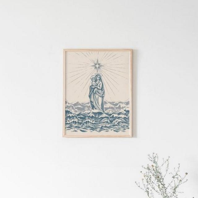 Star of the Sea Stella Maris Art Print, Hail Mary print, mother's day print catholic print, Blessed Mother, Marian poster, Mary catholic art
