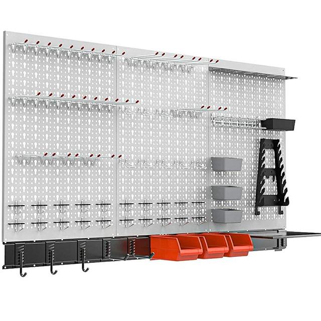 TORACK 109Pcs Pegboard Wall Organizer 4 ft. Garage Metal Pegboard Standard Utility Tool Storage Kit w/Toolboard Hooks & Peg Locks Accessories, Wall Mounted Storage Bins & Shelf Racks