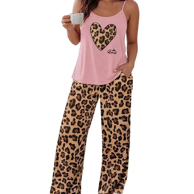 CHICME Womens Pajamas Set 2 Piece Adjustable Strap Tank Pj Set Loose Printed Pants Sleepwear Lounge Sets