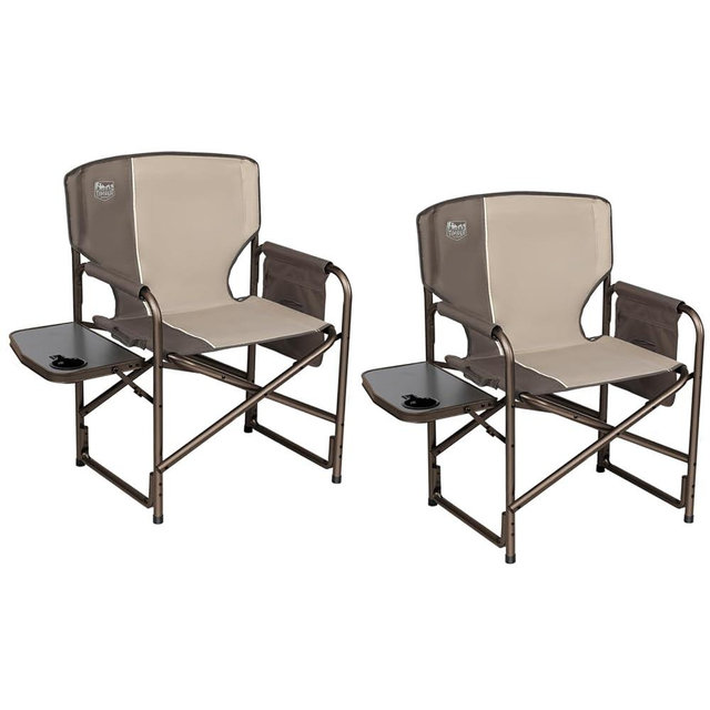 TIMBER RIDGE Lightweight Oversized Camping Chair, Portable Aluminum Directors Chair with Side Table Detachable Side Pocket for Outdoor Camping, Lawn, Picnic, Support 400lbs Tan 2 Pack