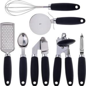 COOK WITH COLOR Kitchen Gadget Set Stainless Steel Utensils with Soft Touch Handles, 7 Pieces, Stainless Steel Black
