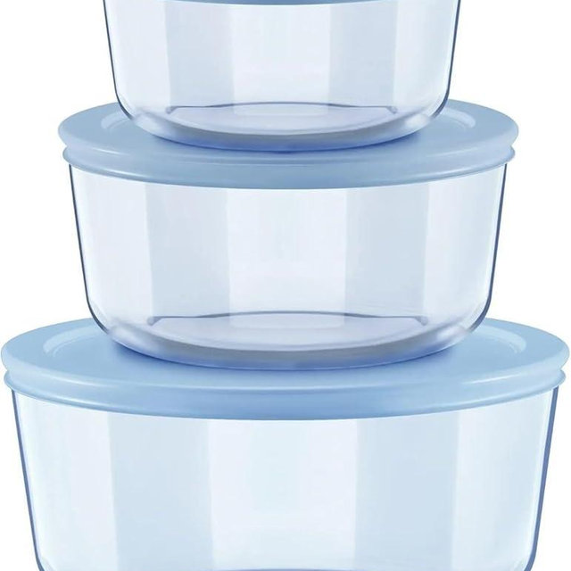 Pyrex® Simply Store® Tinted 6-piece Round Storage Set with Blue Plastic Lids