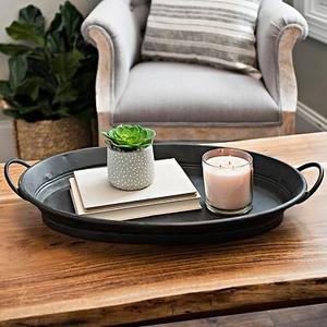 Black Antiqued Tin Oval Tray