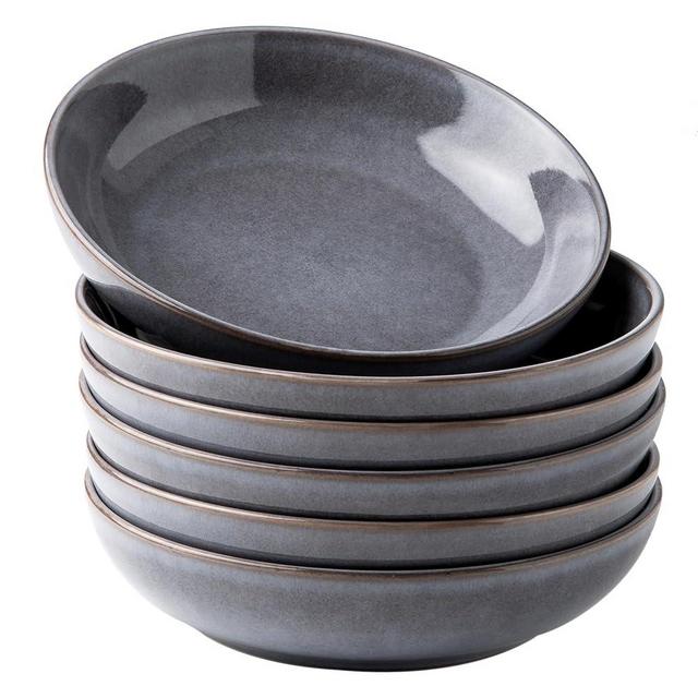 AmorArc 8.5'' Large Pasta Bowls, 36oz Stoneware Pasta Serving Bowls Set of 6 for Kitchen, Wide Bowls for Pasta,Salad,Fruit,Oatmeal, Microwave Safe, Reactive Glaze-Gray