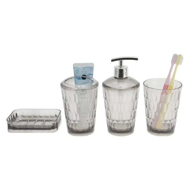 Unique Bargains Transparent Bathroom Accessories Set Gray 1 Set