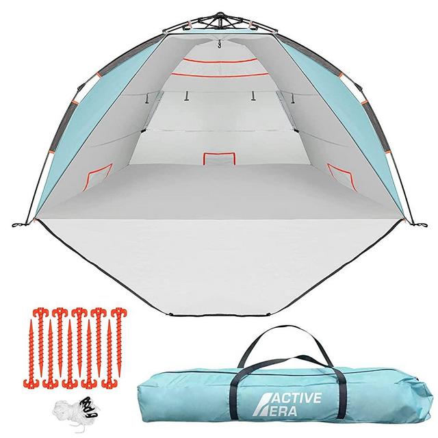 Active Era Premium Beach Tent Easy Setup – Portable 3-4 Person Beach Shade Tent Sun Shelter with UPF 50+ Rated Sun Protection & Extended Porch - Beach Tents Sun Shelter Beach Essentials