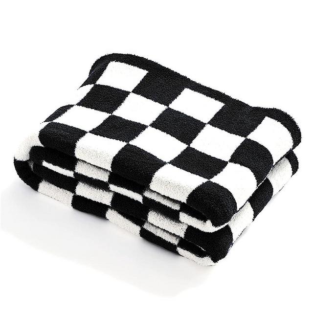 YIRUIO Throw Blankets Checkerboard Queen/King Size Big Chessboard Checkered Warmer Comfort Plush Reversible Microfiber Cozy Decor for Home Bed Couch (Black, 80''x90'')