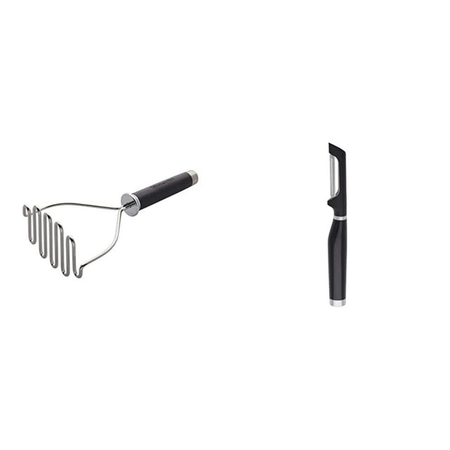 KitchenAid Gourmet Stainless Steel Wire Masher, 10.24-Inch, Black & KE112OHOBA KitchenAid Classic Euro Peeler, One Size Black 2