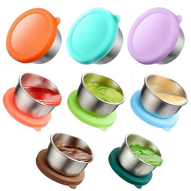 Gencywe 8 Pack Salad Dressing Container To Go(Buy 6, get 2 Free), 1.6oz Stainless Steel Condiment Cup Containers with Lids, Reusable Small Containers with Silicone Lids, Leakproof Dipping Sauce Cups