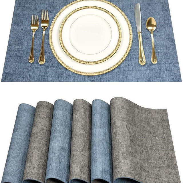 SUEH DESIGN Leather Placemats Set of 6 Reversible Table Mats Heat Resistant Waterproof No-Slip Place Mats for Dining Table Kitchen Parties
