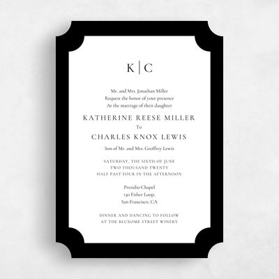 Black Ticket Wedding Invitation - Blake Frame