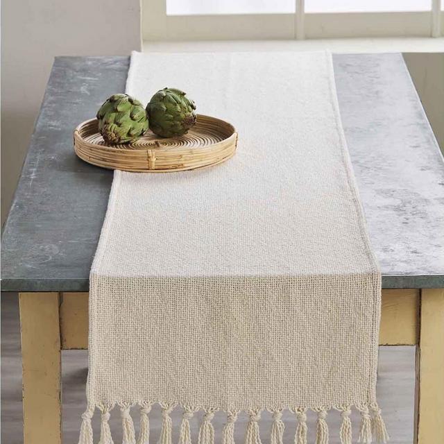 Mud Pie- Off White Fringe Table Runner
