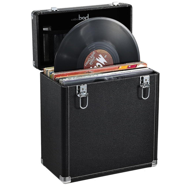 Hododou Vinyl Record Storage Box with Lock Record Organizer Storage for 30+ Single Records 12-inch Water Resistant Collapsible Storage Crate with Lid Handle Mesh Pouch for Valuable Album Collection