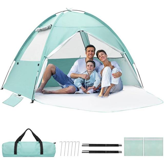 NHOWIN Beach Tent for 3-4 Person, Large Easy Setup Beach Shade Canopy with UPF 50＋ UV Protection, Portable Shade Tent with 3 Ventilating Mesh Windows for Outdoor, Picnics, Fishing