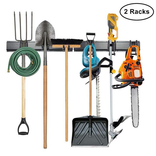 Tool Storage Rack, 8 Piece Garage Organizer, Metal, Wall Mounted, Holder for Broom, Mop, Rake Shovel & Tools, by Right-Hand Storage Solution