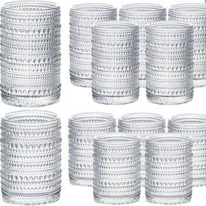 Vintage Hobnail Drinking Glasses - Set of 12 Cocktail Glassware - 6 Pcs Jupiter Water Cups 14 oz & 6 Pcs Cute Beaded Bubble Textured Drinkware 11 oz for Wine Beer Juice Whiskey