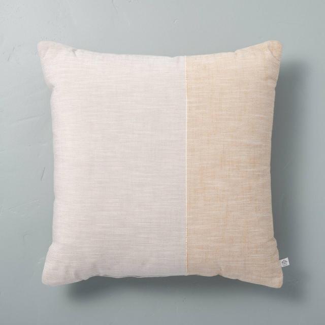 18" x 18" Textured Colorblock Square Throw Pillow Yellow - Hearth & Hand™ with Magnolia