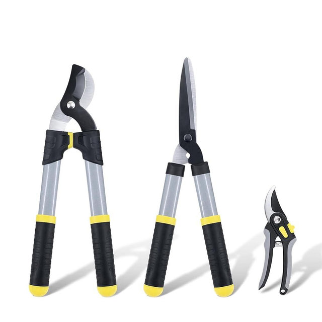 Colwelt Loppers Hedge Clippers Garden Shears 3Pcs, Compact Garden Loppers Shear Set with 17’’ Bypass Branch Cutters & Hedge Shears & Pruners, Tree Shrub Care Kit for Lopping with Soft Grip Handle