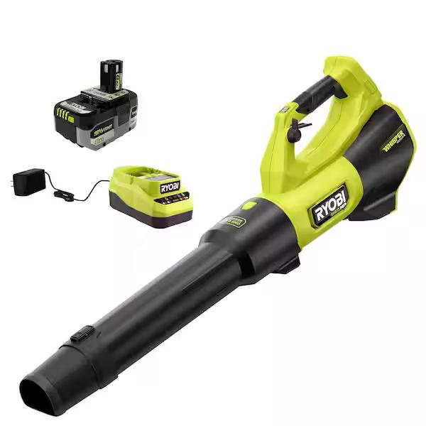 RYOBI ONE+ HP 18V Brushless Whisper Series 130 MPH 510 CFM Cordless Battery Leaf Blower with 6.0 Ah Battery and Charger PBLLB01K