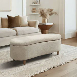 INK IVY Bailey Boucle-Style Curved Storage Accent Bench Cream