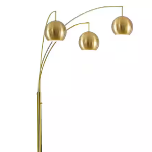 Brushed Brass 3 Lights Dimmable Arc Floor Lamp with LED Vintage Bulbs
