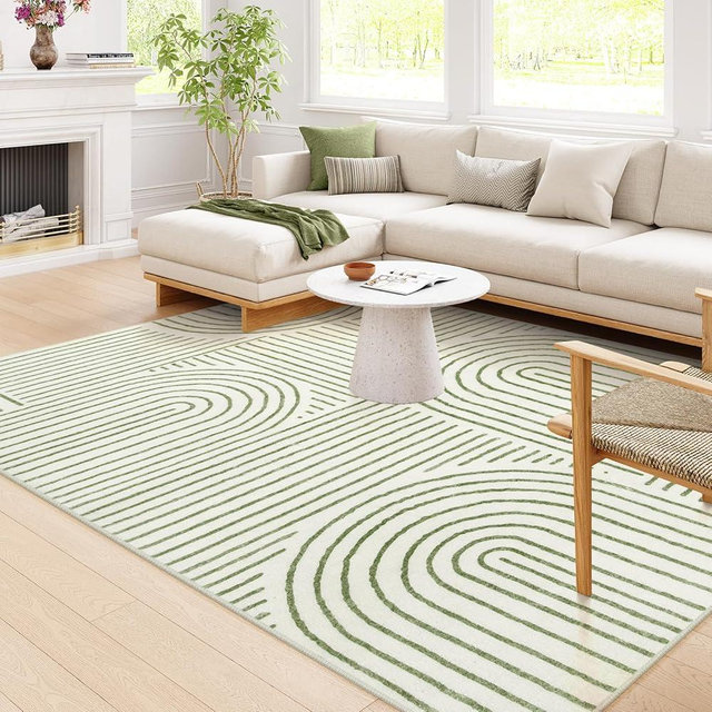 Lahome Abstract Washable 8x10 Rug, Non-Slip Soft Bedroom Rugs Stain Resistant, Ultra-Thin 8x10 Rugs for Living Room Easy Clean Rainbow Green Rug Accent Carpet for Dining Room Office(8x10ft,Green)