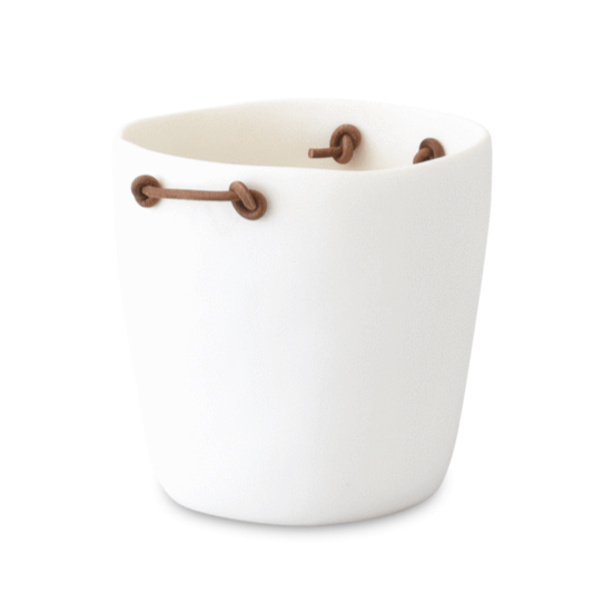 Champagne Bucket with Leather Handles, White