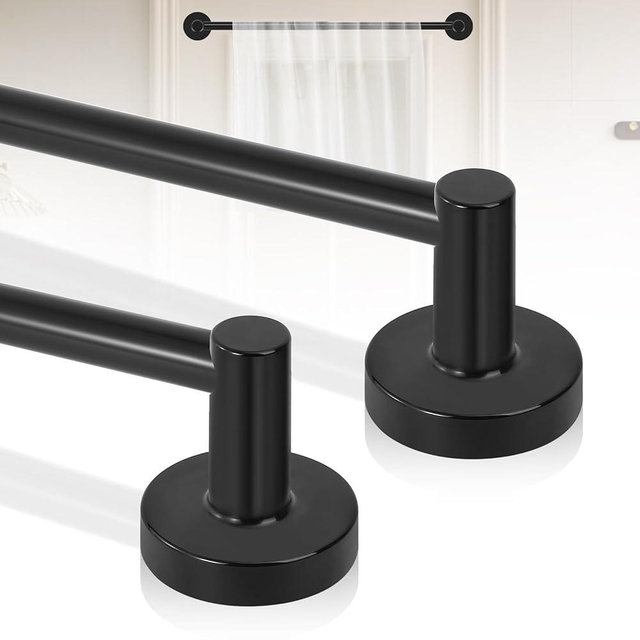 HTZON Black Magnetic Curtain Rod for Door:Magnet Curtain Rod for Classroom Whiteboard,Small Adjustable Magnetic Towel Bar,Tool-Free French Magnet Pole with Leather Protective Cover,2 Pack 16-28"