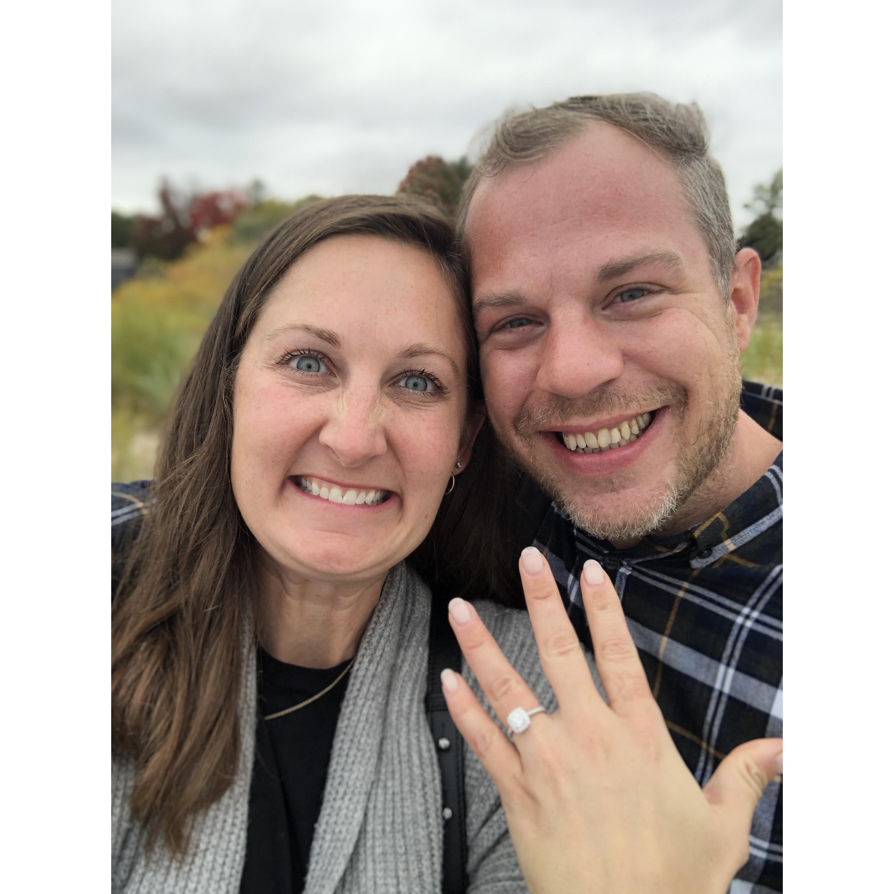 On October 12, 2020 We officially became engaged  . It was a beautiful fall day on Lake Huron as we walked the beach and reminiscing of all we have done in our 6 years together.