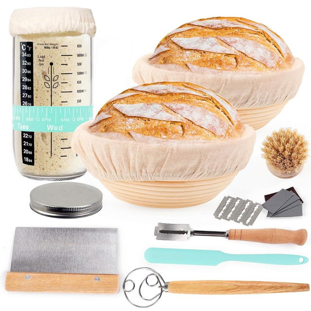 DOYOLLA Bread Proofing Baskets, 2pcs Round 8.5inch Sourdough Starter Kit, Sourdough Bread Baking Supplies (Mint Green)