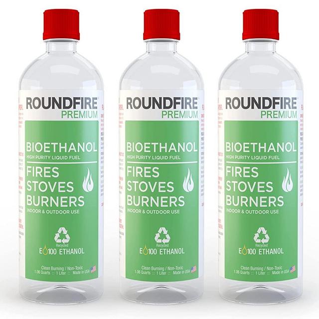 Roundfire Premium 3 x 1 Litre - Bioethanol Fuel for fireplaces, Stoves and Burners (3 Quart)