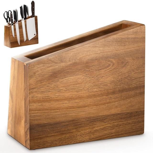 Acacomft XXXL Magnetic Knife Block 11.8x10 inches, 4-Side Universal Knife Holder Builted in Powerful Magnet, Natural Acacia Wood Knife Storage Organizer for Kitchen Display