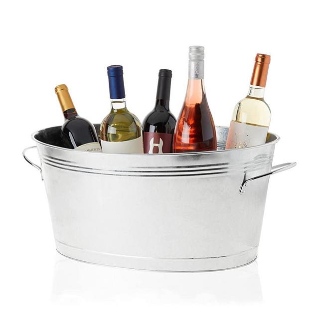 True Classic Ice Bucket Galvanized Metal Drink Tub, Chill Wine & Beer, 6.3 Gallons, 22.75" x 9.25", Set of 1, Silver