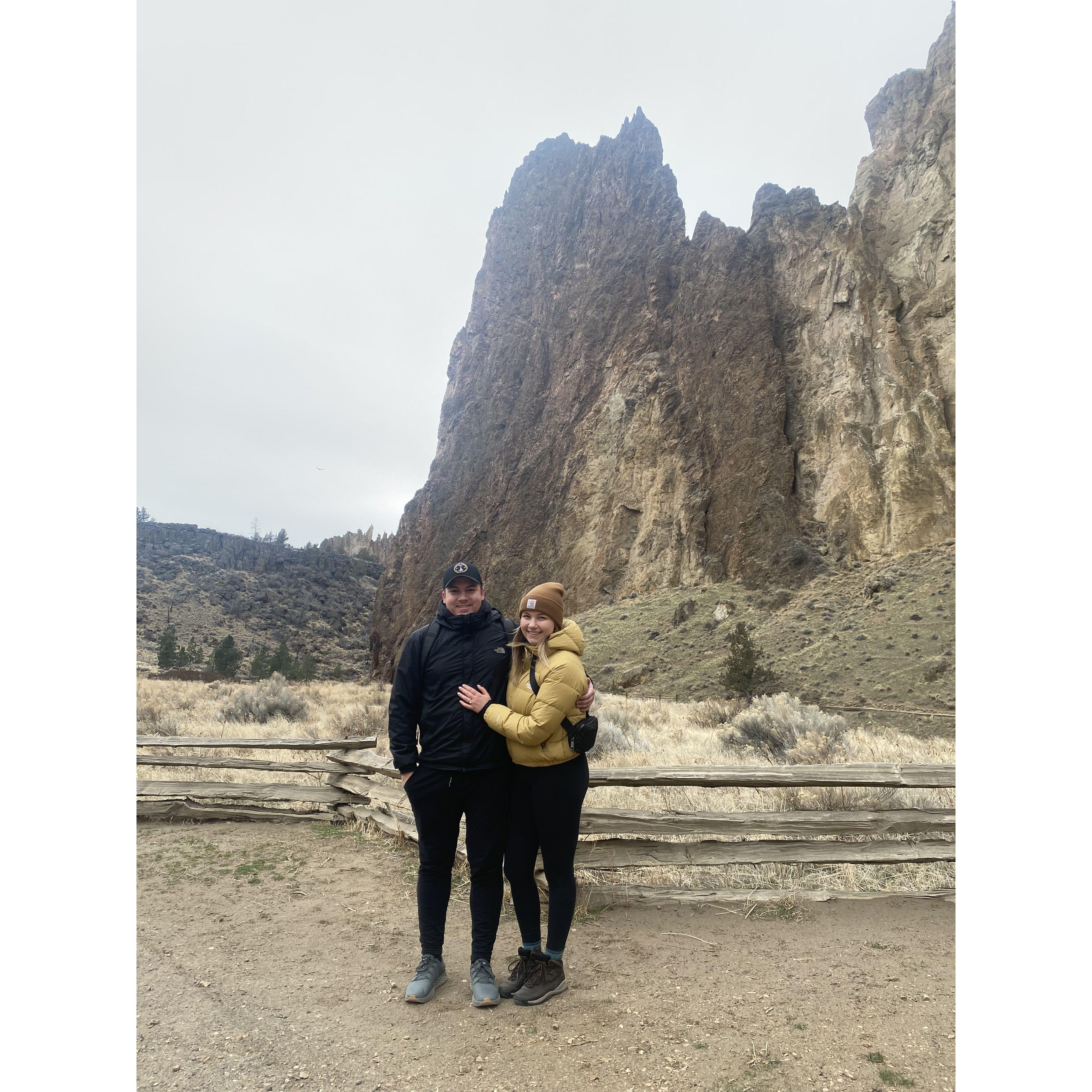 At Smith Rock, right after we got engaged in Bend, OR!