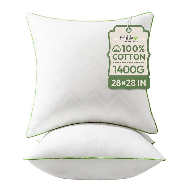 Ashler 28x28 Pillows Insert (Set of 2) - Throw Pillow Inserts with 100% Cotton Cover - 28 Inch Square Interior Sofa Stuffer Pillow Inserts -Decorative White Couch Pillow