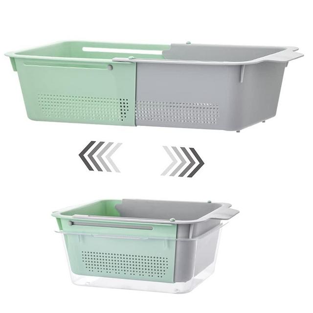 Over the Sink Colander Strainer Basket, Expandable Collapsable Collinders Vegetable/Fruit Washing Basket,Double Layered Collaspable Collider Portable Fruit Washer Pasta Strainer